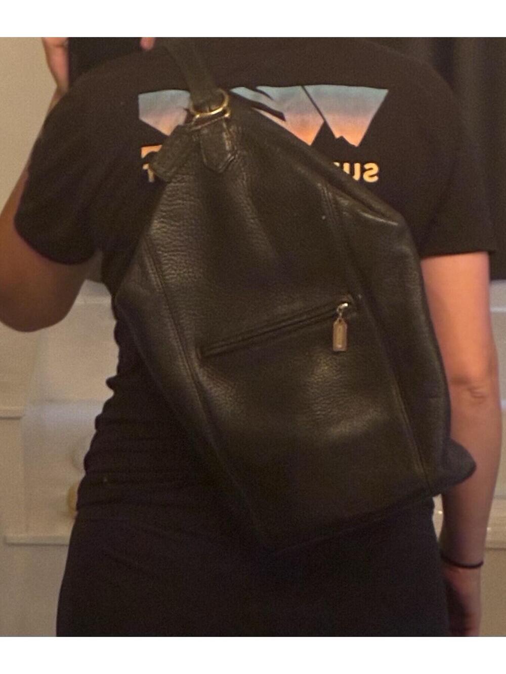 Vintage Coach Sonoma 4917 USA Made Black Leather Flat Pack Sling Backpack